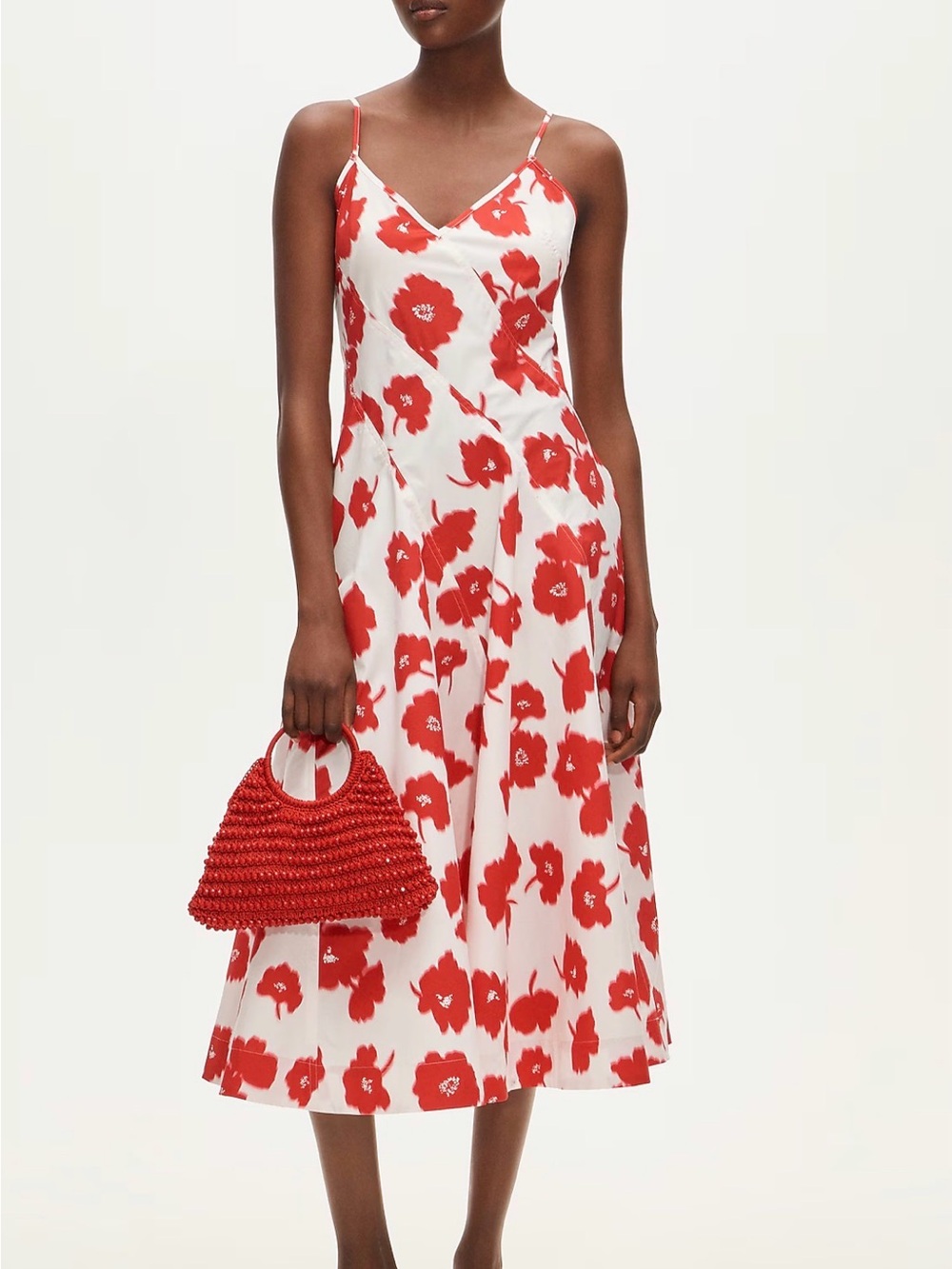 J. Crew White red floral Midi dress adjustable strap cotton slip dress SZ 12 NWT